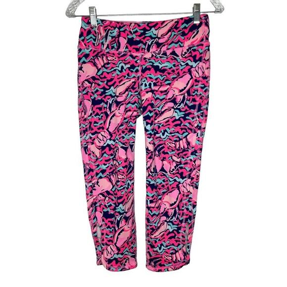 Lilly Pulitzer Bright Pink Lobstah Roll Luxletic Cropped Leggings Size S Women's - Picture 1 of 10